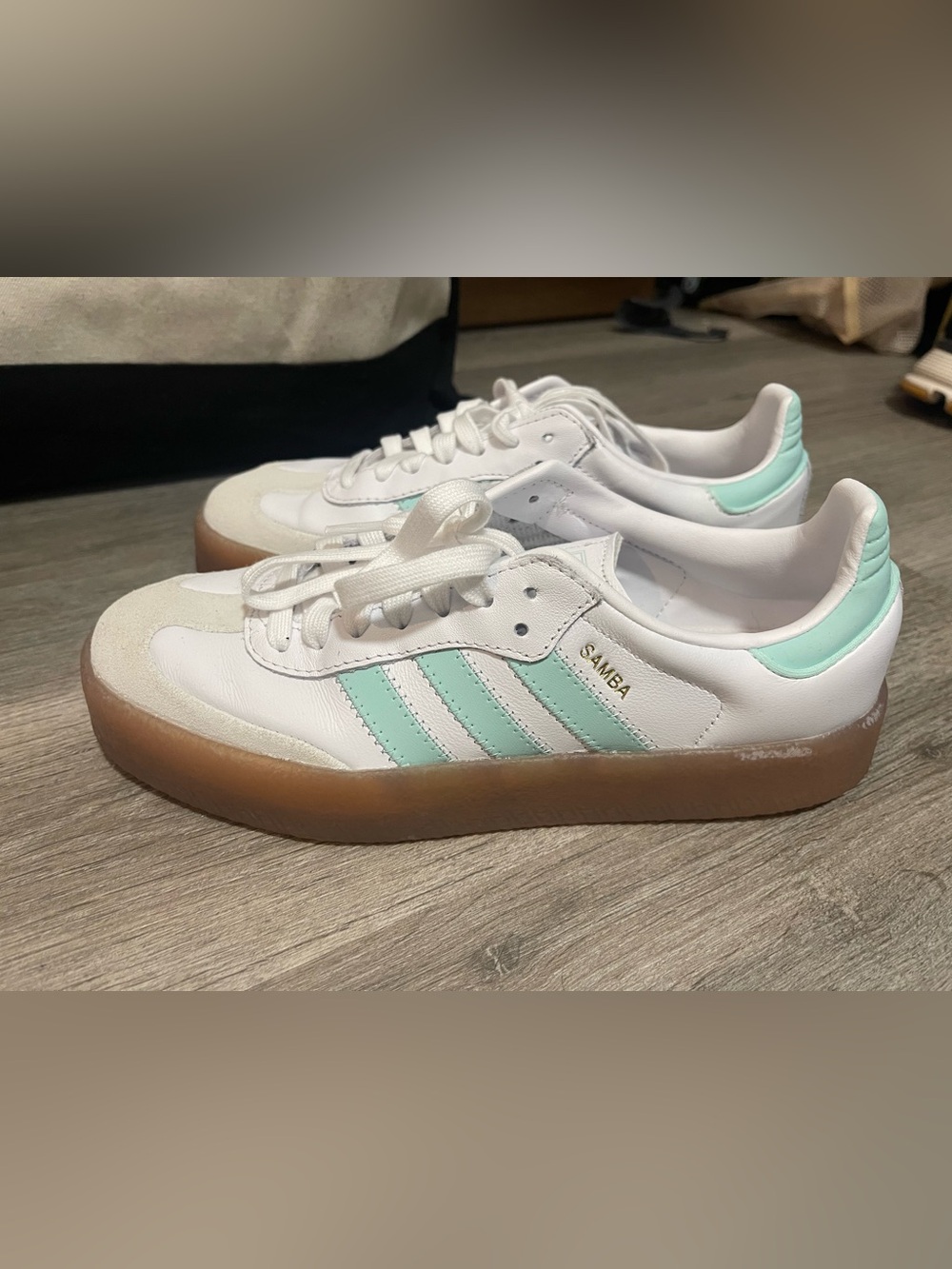 adidas White & Mint Green Samba Sneakers